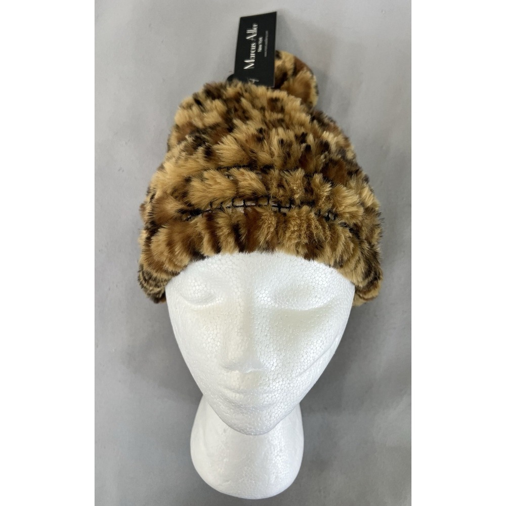 New Marcus Adler Women's Animal Print Beanie Hat Size One Faux Fur‎